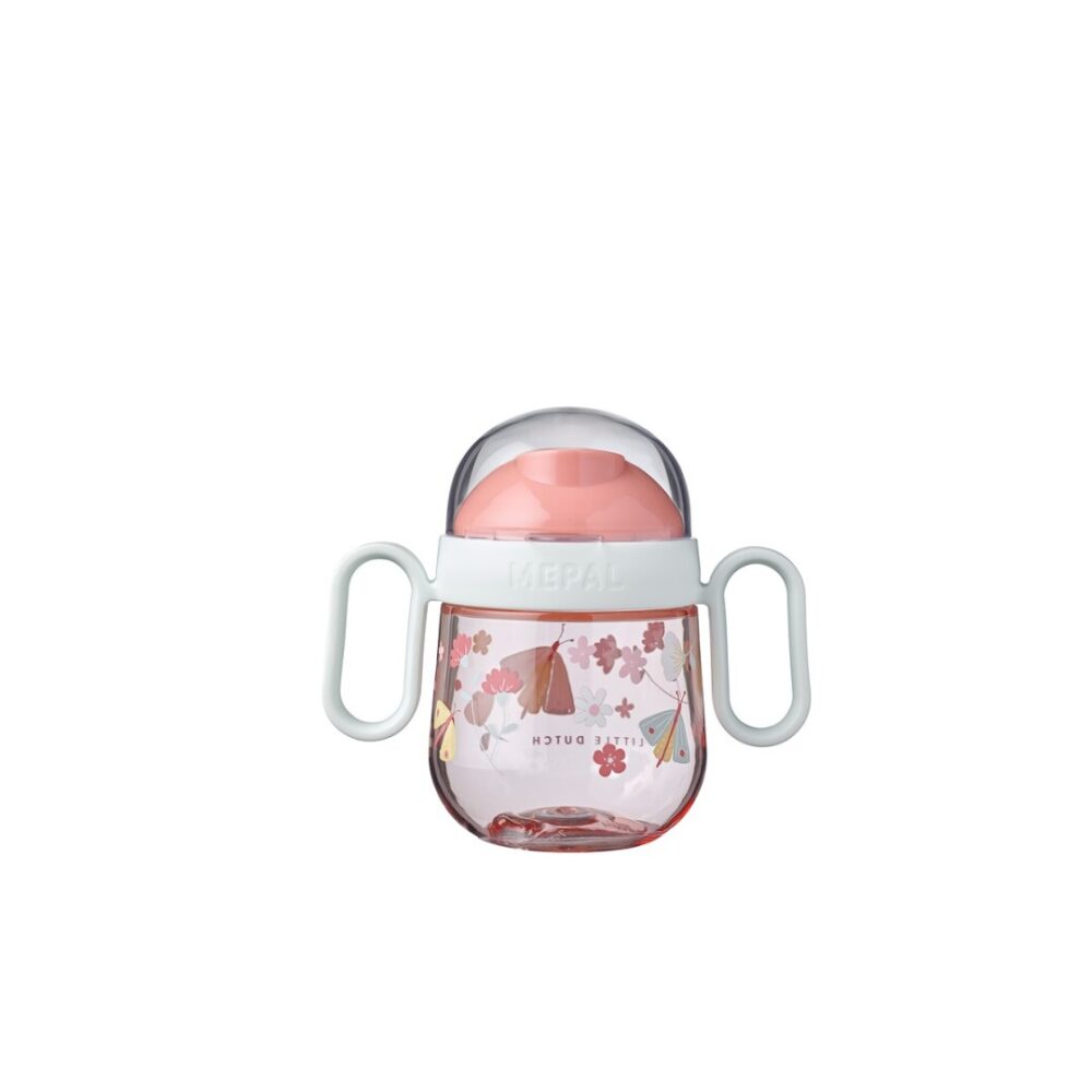 Vaso antiderrame con asas Flores y mariposas