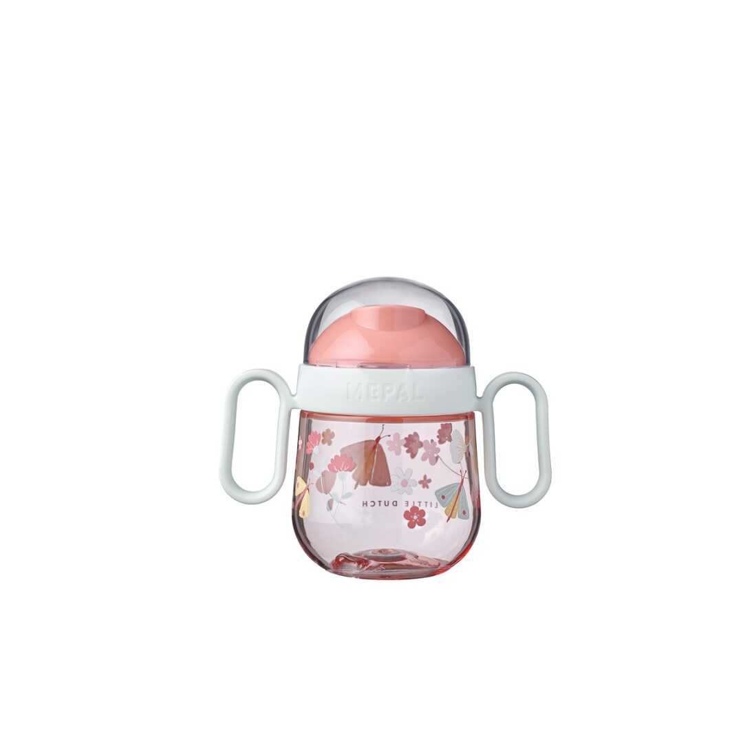 Vaso antiderrame con asas Flores y mariposas